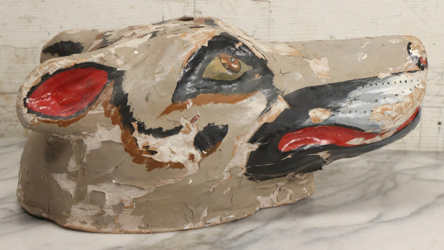 Lot 057 - Vintage Colombian Carnival Papier-Mâché Wolf Mask By Taller Horizontes Del Carnaval, Barranquilla, Heavy Flaking Paint