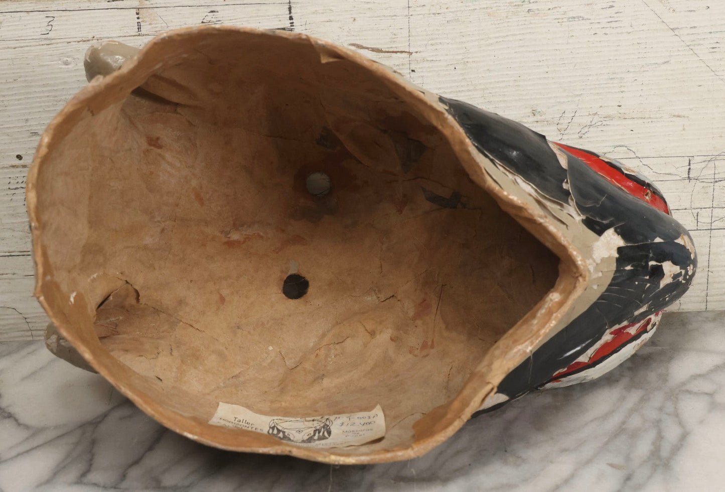 Lot 057 - Vintage Colombian Carnival Papier-Mâché Wolf Mask By Taller Horizontes Del Carnaval, Barranquilla, Heavy Flaking Paint