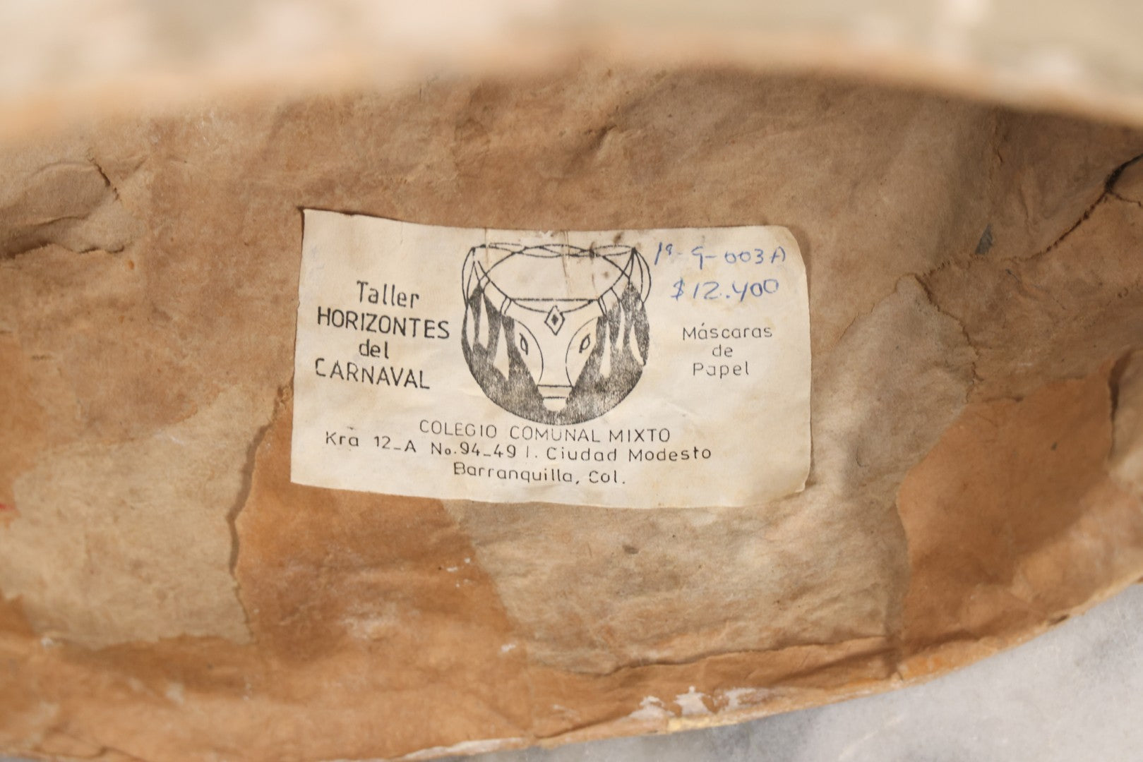 Lot 057 - Vintage Colombian Carnival Papier-Mâché Wolf Mask By Taller Horizontes Del Carnaval, Barranquilla, Heavy Flaking Paint