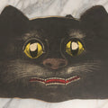Lot 058 - Vintage Halloween Paper Cutout Mask Of Sad Black Cat With Yellow Eyes And Red Mouth, Made In Germany, Unknown Manufacturer, 14" x 9"