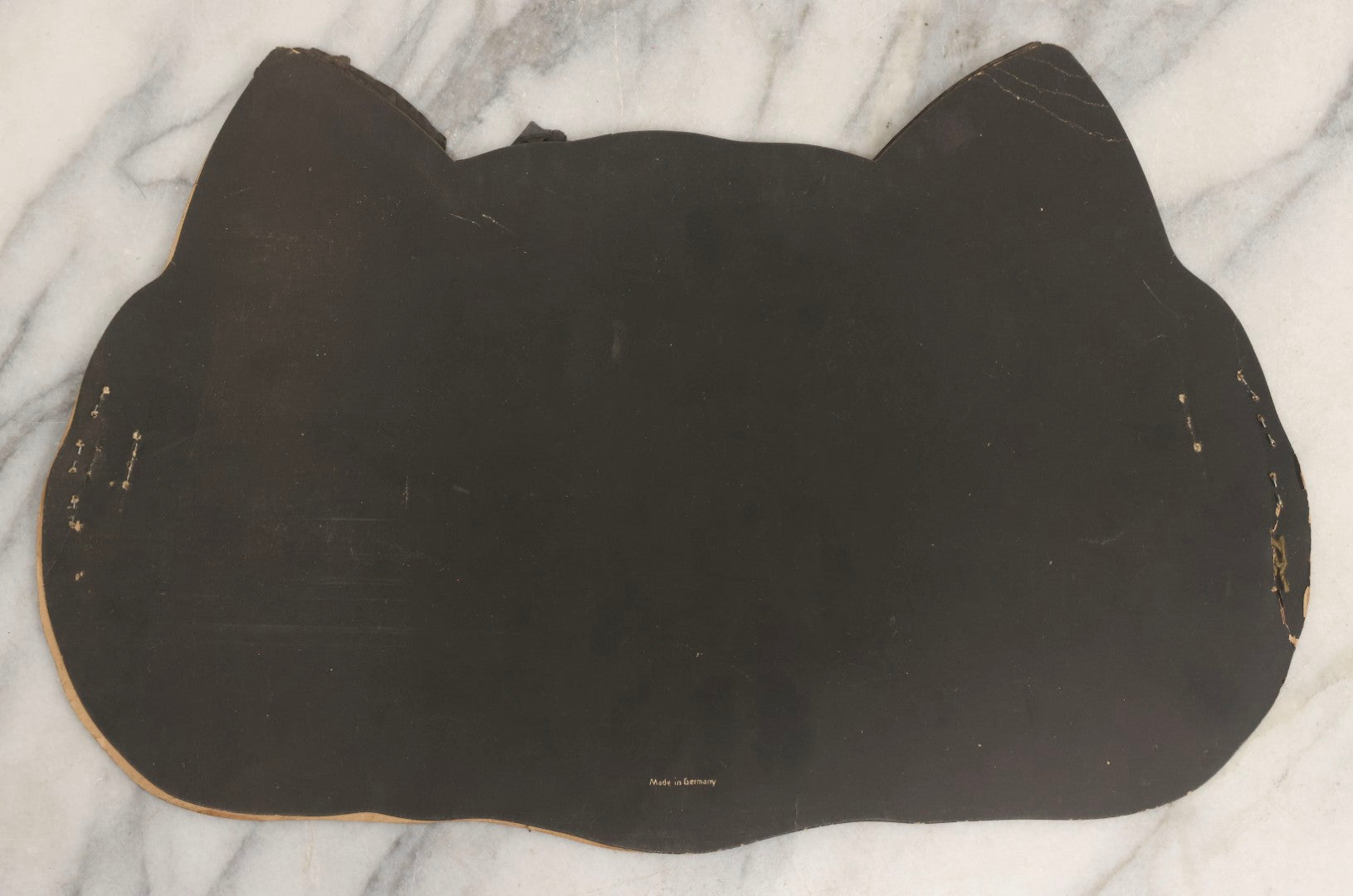 Lot 058 - Vintage Halloween Paper Cutout Mask Of Sad Black Cat With Yellow Eyes And Red Mouth, Made In Germany, Unknown Manufacturer, 14" x 9"