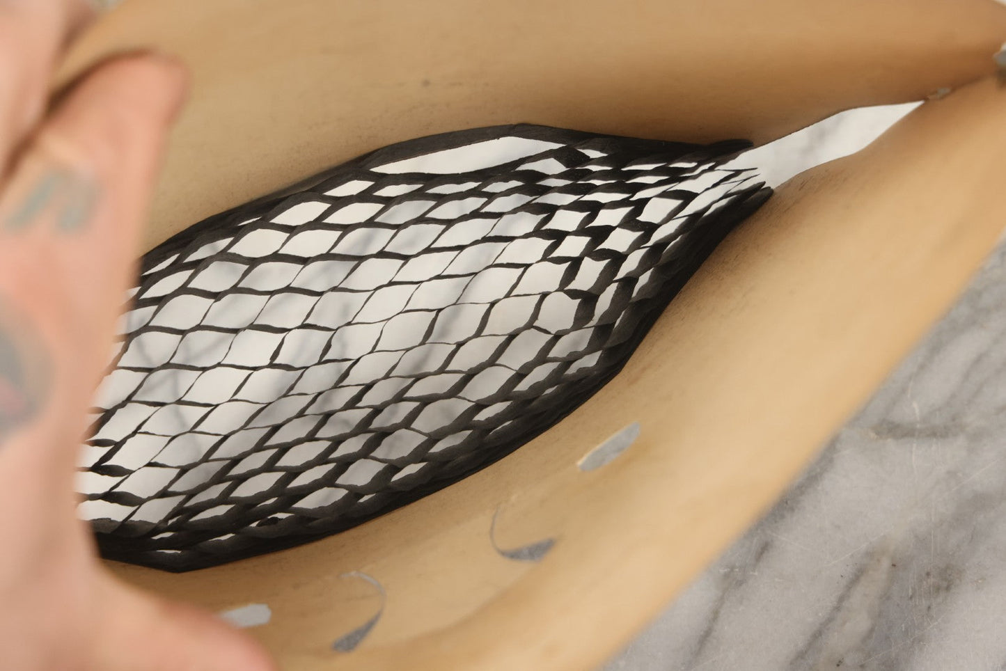 Lot 058 - Vintage Halloween Paper Cutout Mask Of Sad Black Cat With Yellow Eyes And Red Mouth, Made In Germany, Unknown Manufacturer, 14" x 9"