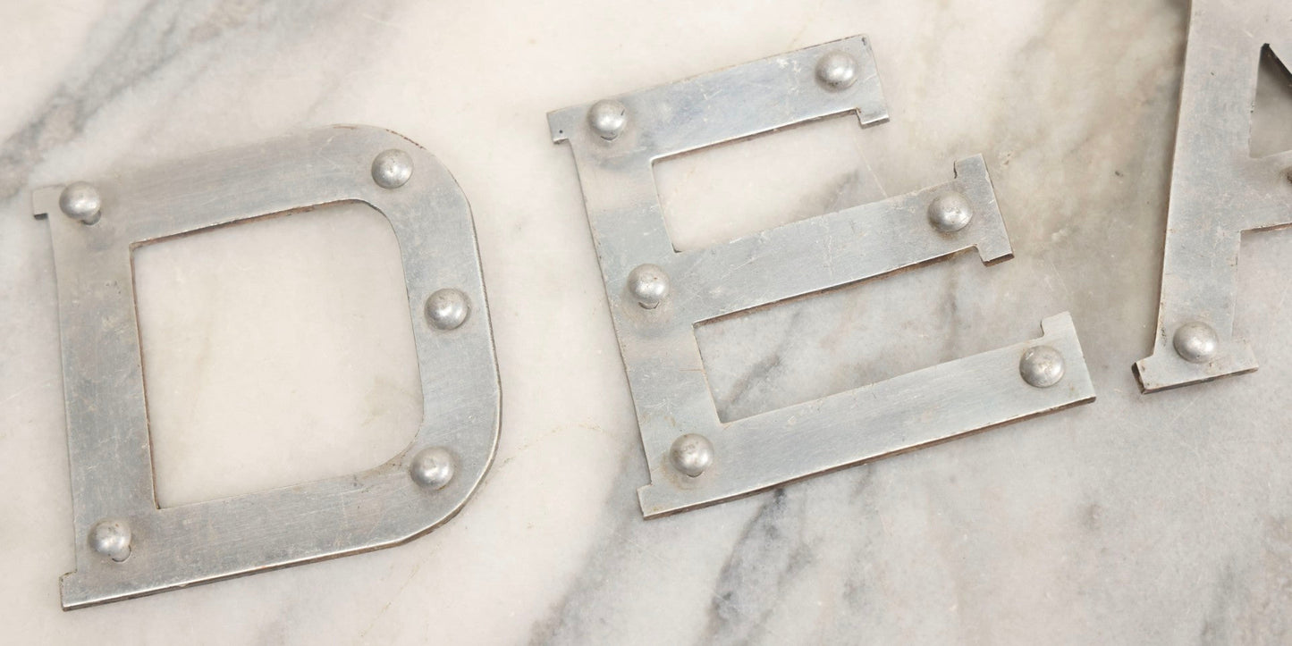 Lot 059 - Vintage Die-Cut Aluminum Sheet Metal Letters Spelling “D-E-A-T-H” With Original Rivets