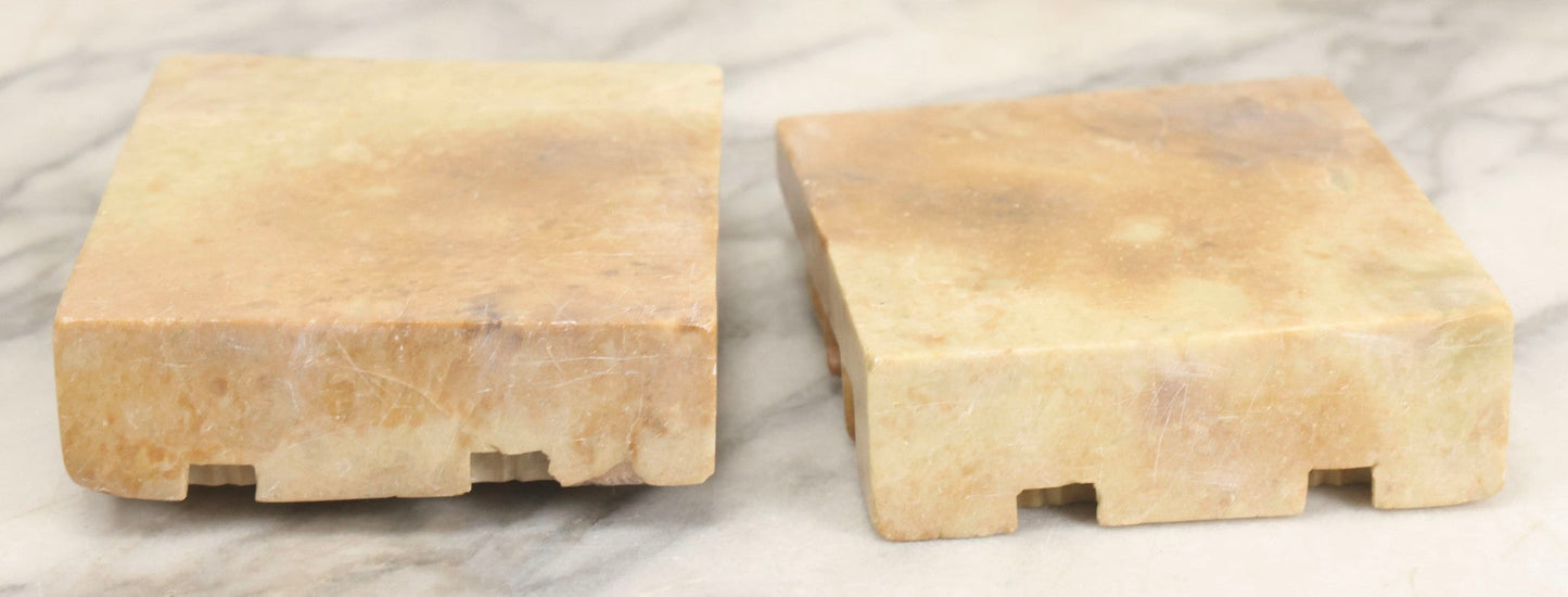 Lot 060 - Pair Of Vintage Chinese Carved Stone Bookends With Monkey And Beast In High-Relief Jungle Scene