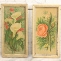 Lot 062 - Pair Of Antique Chromolithograph Floral Prints Of Moss Roses And Calla Lilies In Matching Narrow Gold-Painted Wood Frames With Original Wood Backs, 5" x 9-1/2" Each