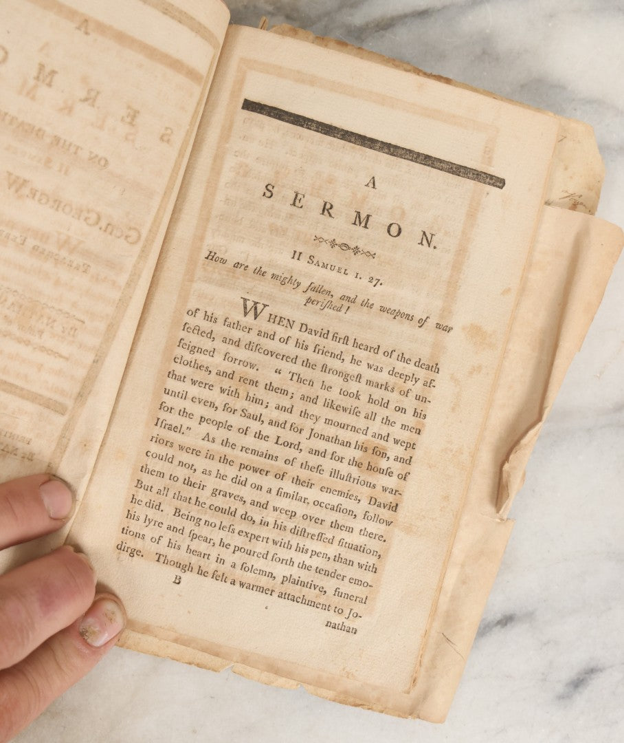 Lot 063 - Antique Memorial Sermon Booklet “A Sermon On The Death Of Gen. George Washington, Preached February 22, 1800” By Nathaniel Emmons, D.D., Wrentham, Massachusetts, With Additional Trask Family Ephemera