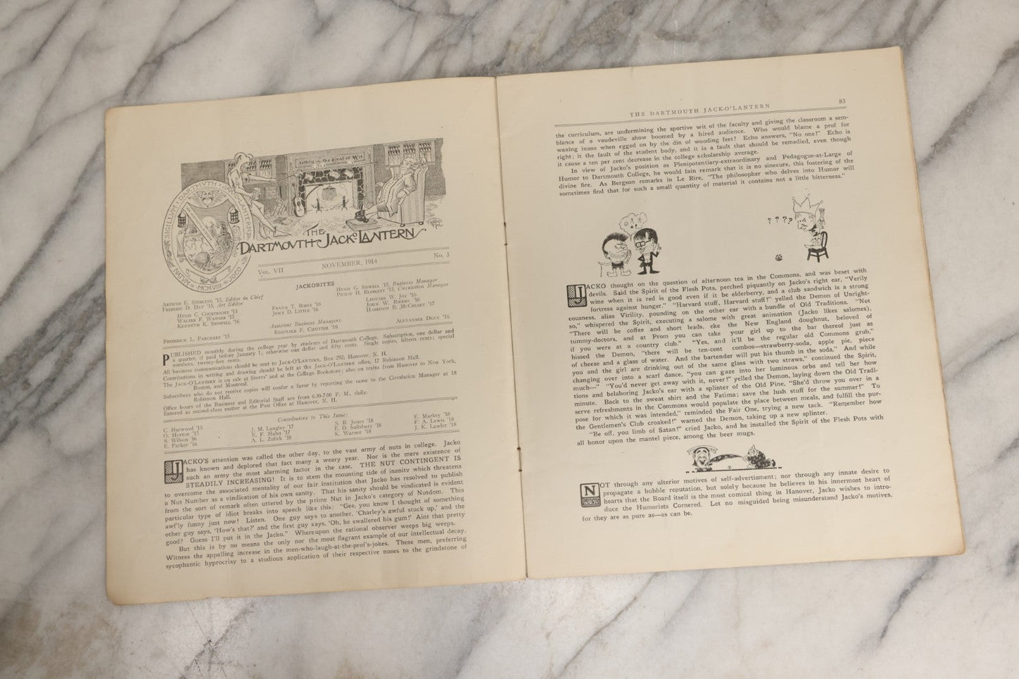 Lot 067 - Antique “The Dartmouth Jack-O-Lantern” Magazine, Volume VII No. 3, November 1914, Student Publication Of Dartmouth College, New Hampshire