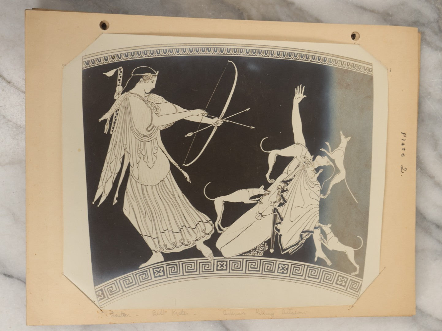 Lot 070 - Antique Set Of Fifteen Plates Of Mounted Museum Photographs Of Greek Pottery With Mythological Decorations, With Handwritten Notes, Including Boston Museum Of Fine Art And Metropolitan Museum Of Art References