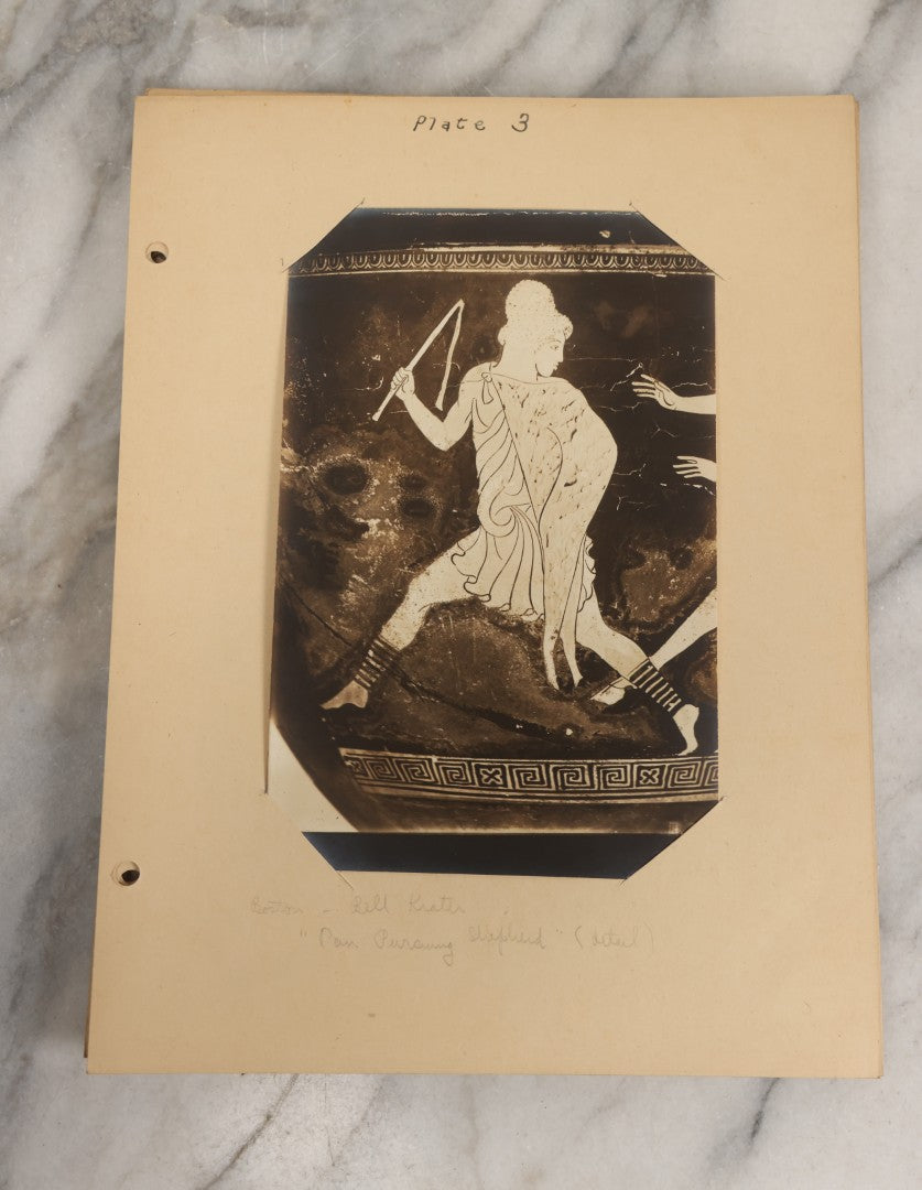 Lot 070 - Antique Set Of Fifteen Plates Of Mounted Museum Photographs Of Greek Pottery With Mythological Decorations, With Handwritten Notes, Including Boston Museum Of Fine Art And Metropolitan Museum Of Art References