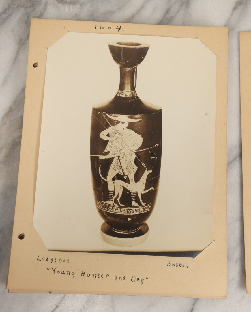 Lot 070 - Antique Set Of Fifteen Plates Of Mounted Museum Photographs Of Greek Pottery With Mythological Decorations, With Handwritten Notes, Including Boston Museum Of Fine Art And Metropolitan Museum Of Art References