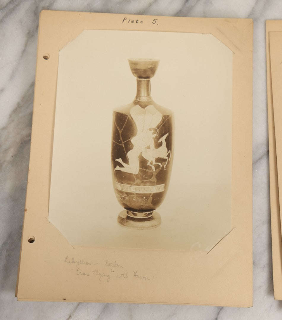 Lot 070 - Antique Set Of Fifteen Plates Of Mounted Museum Photographs Of Greek Pottery With Mythological Decorations, With Handwritten Notes, Including Boston Museum Of Fine Art And Metropolitan Museum Of Art References