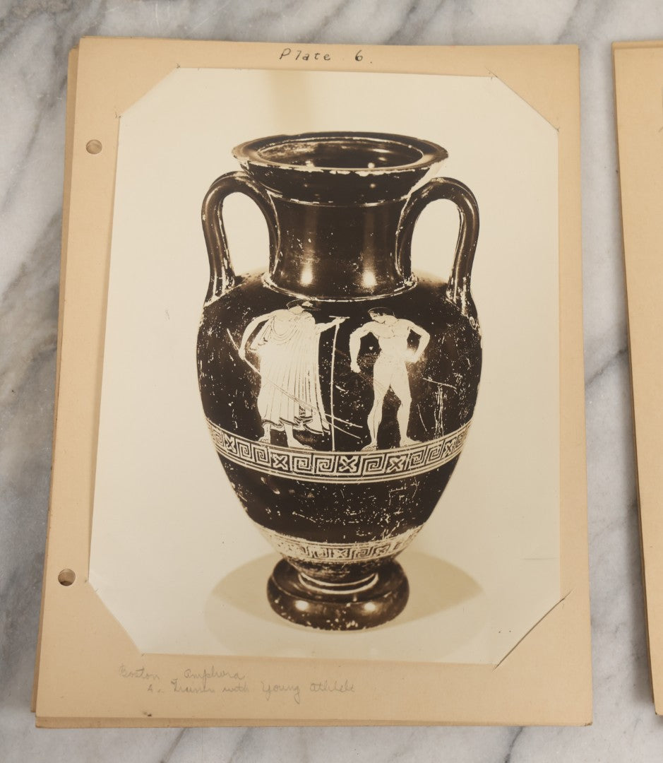 Lot 070 - Antique Set Of Fifteen Plates Of Mounted Museum Photographs Of Greek Pottery With Mythological Decorations, With Handwritten Notes, Including Boston Museum Of Fine Art And Metropolitan Museum Of Art References