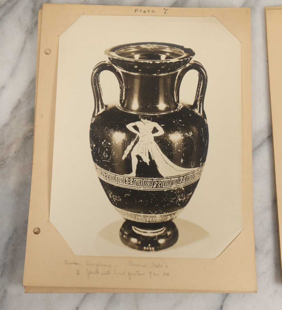 Lot 070 - Antique Set Of Fifteen Plates Of Mounted Museum Photographs Of Greek Pottery With Mythological Decorations, With Handwritten Notes, Including Boston Museum Of Fine Art And Metropolitan Museum Of Art References