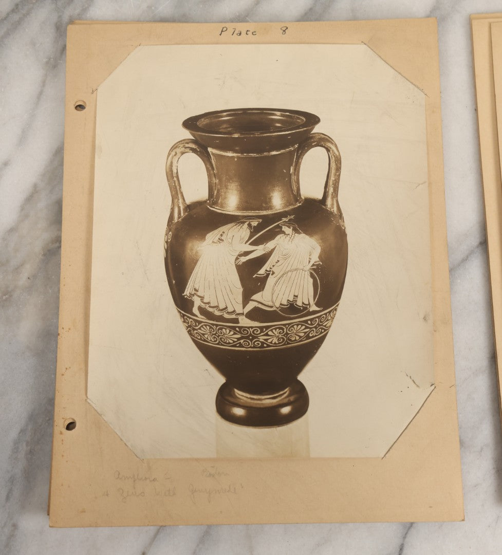 Lot 070 - Antique Set Of Fifteen Plates Of Mounted Museum Photographs Of Greek Pottery With Mythological Decorations, With Handwritten Notes, Including Boston Museum Of Fine Art And Metropolitan Museum Of Art References