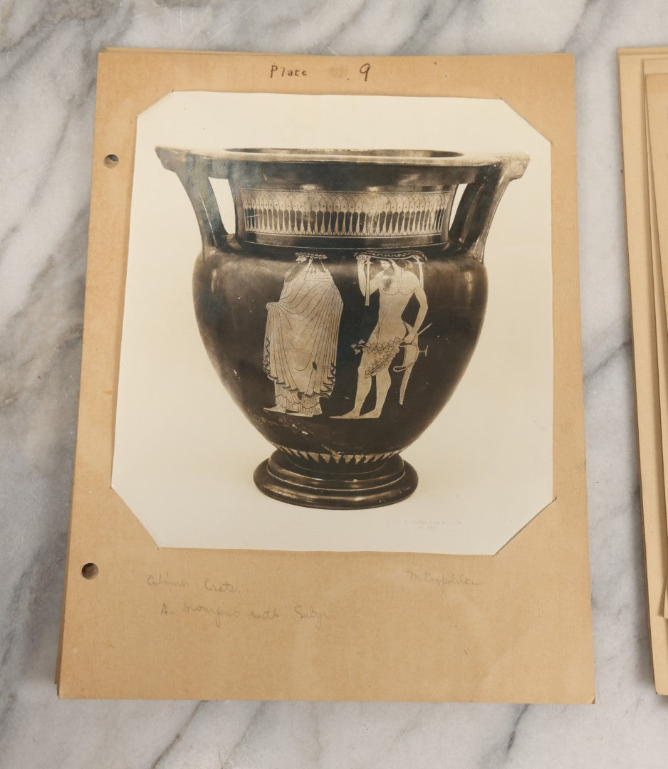 Lot 070 - Antique Set Of Fifteen Plates Of Mounted Museum Photographs Of Greek Pottery With Mythological Decorations, With Handwritten Notes, Including Boston Museum Of Fine Art And Metropolitan Museum Of Art References