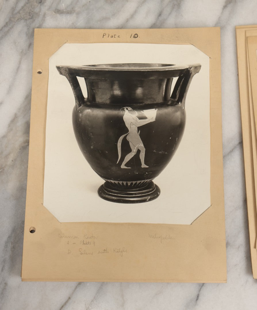 Lot 070 - Antique Set Of Fifteen Plates Of Mounted Museum Photographs Of Greek Pottery With Mythological Decorations, With Handwritten Notes, Including Boston Museum Of Fine Art And Metropolitan Museum Of Art References