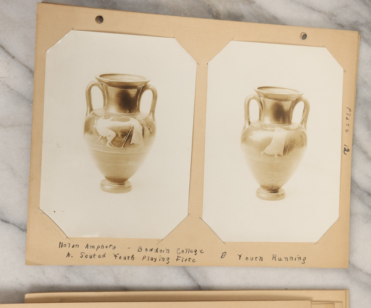 Lot 070 - Antique Set Of Fifteen Plates Of Mounted Museum Photographs Of Greek Pottery With Mythological Decorations, With Handwritten Notes, Including Boston Museum Of Fine Art And Metropolitan Museum Of Art References