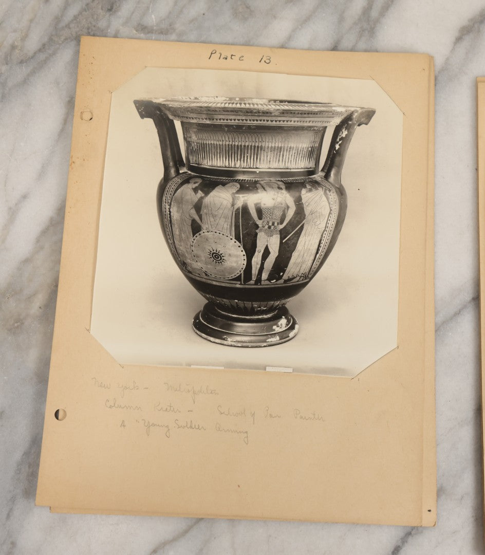 Lot 070 - Antique Set Of Fifteen Plates Of Mounted Museum Photographs Of Greek Pottery With Mythological Decorations, With Handwritten Notes, Including Boston Museum Of Fine Art And Metropolitan Museum Of Art References