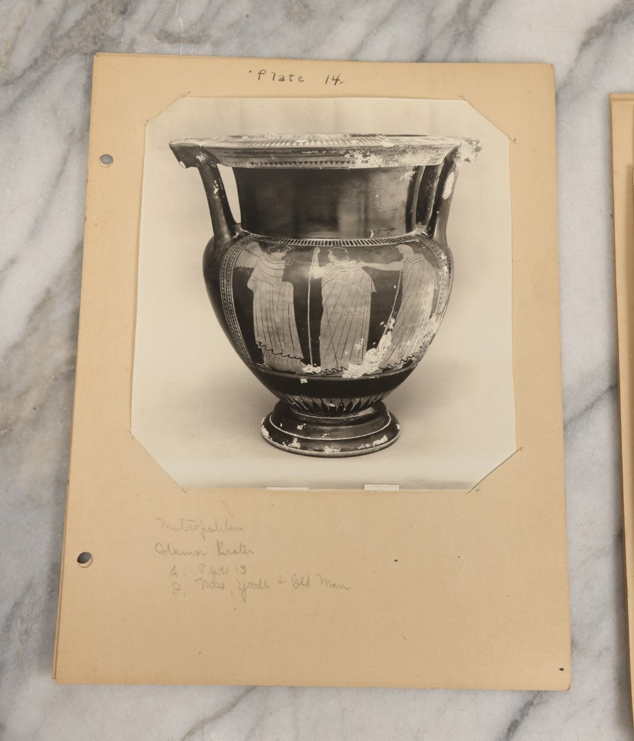 Lot 070 - Antique Set Of Fifteen Plates Of Mounted Museum Photographs Of Greek Pottery With Mythological Decorations, With Handwritten Notes, Including Boston Museum Of Fine Art And Metropolitan Museum Of Art References