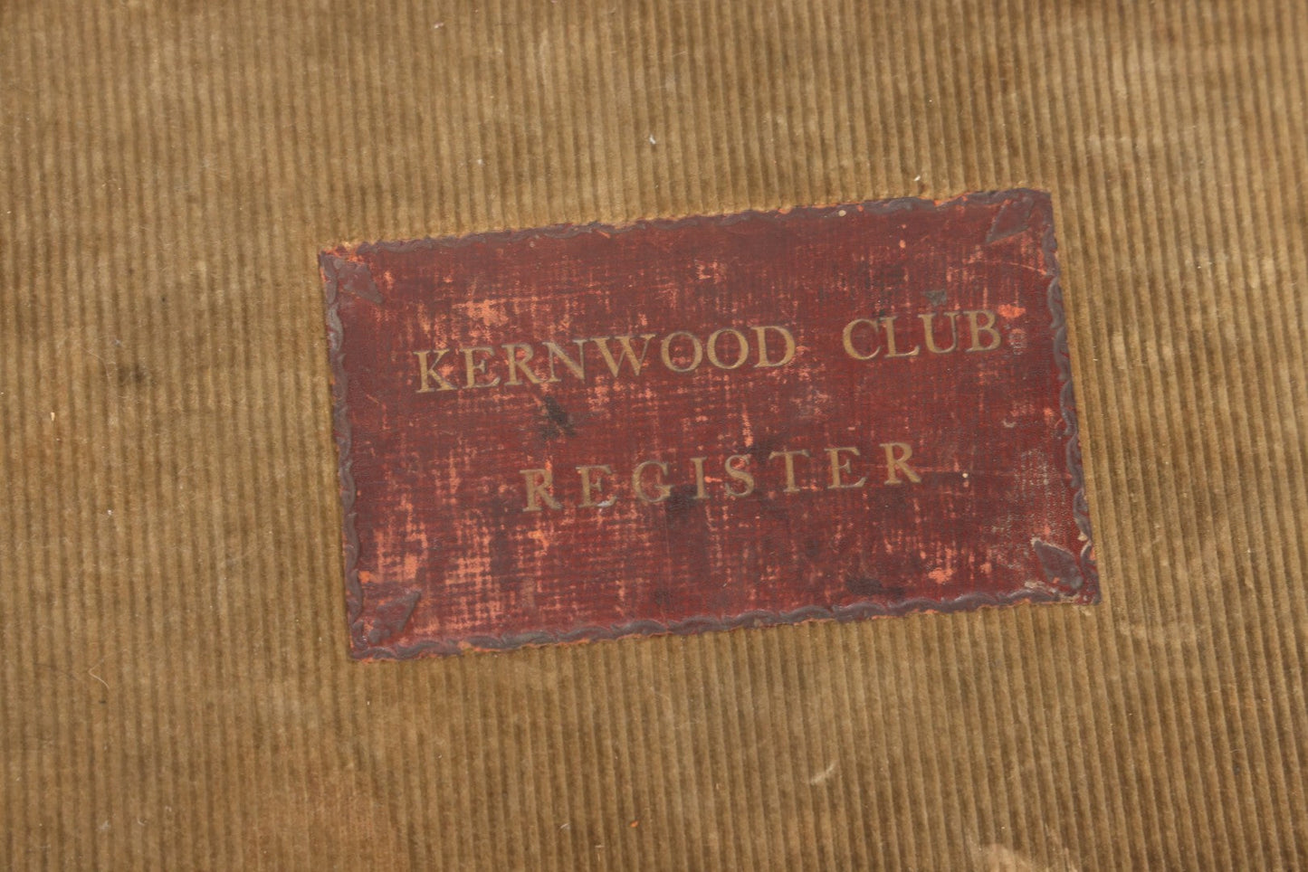 Lot 071 - Antique Register Guest Book For The Kernwood Club With Green Corduroy Cover, Leather Spine And Nameplate, Marbled Endpapers, And Blank Visitor Fields, Thomas Groom & Co., Boston