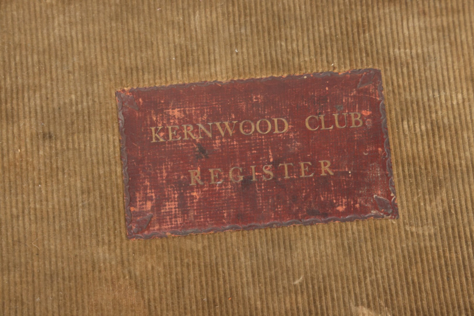 Lot 071 - Antique Register Guest Book For The Kernwood Club With Green Corduroy Cover, Leather Spine And Nameplate, Marbled Endpapers, And Blank Visitor Fields, Thomas Groom & Co., Boston