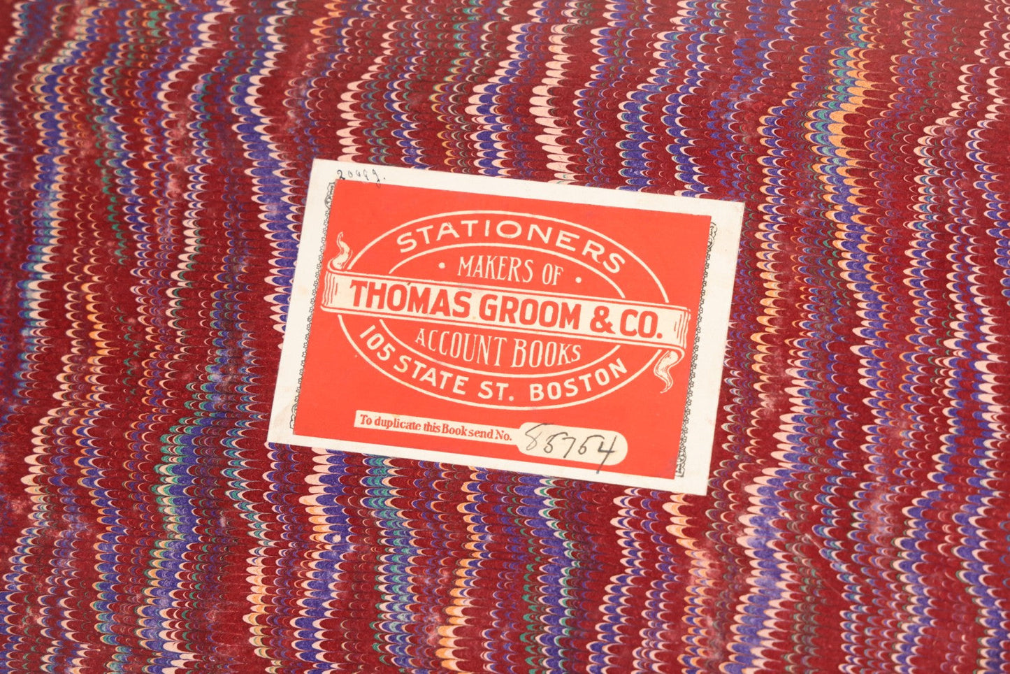 Lot 071 - Antique Register Guest Book For The Kernwood Club With Green Corduroy Cover, Leather Spine And Nameplate, Marbled Endpapers, And Blank Visitor Fields, Thomas Groom & Co., Boston