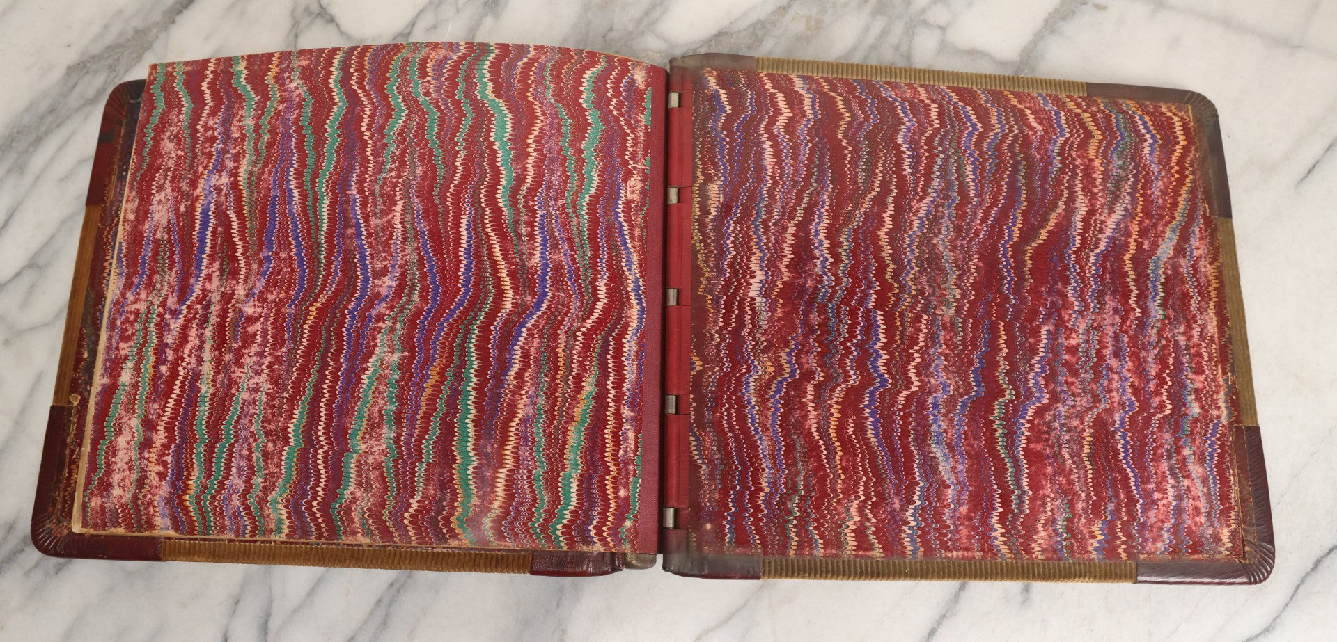 Lot 071 - Antique Register Guest Book For The Kernwood Club With Green Corduroy Cover, Leather Spine And Nameplate, Marbled Endpapers, And Blank Visitor Fields, Thomas Groom & Co., Boston