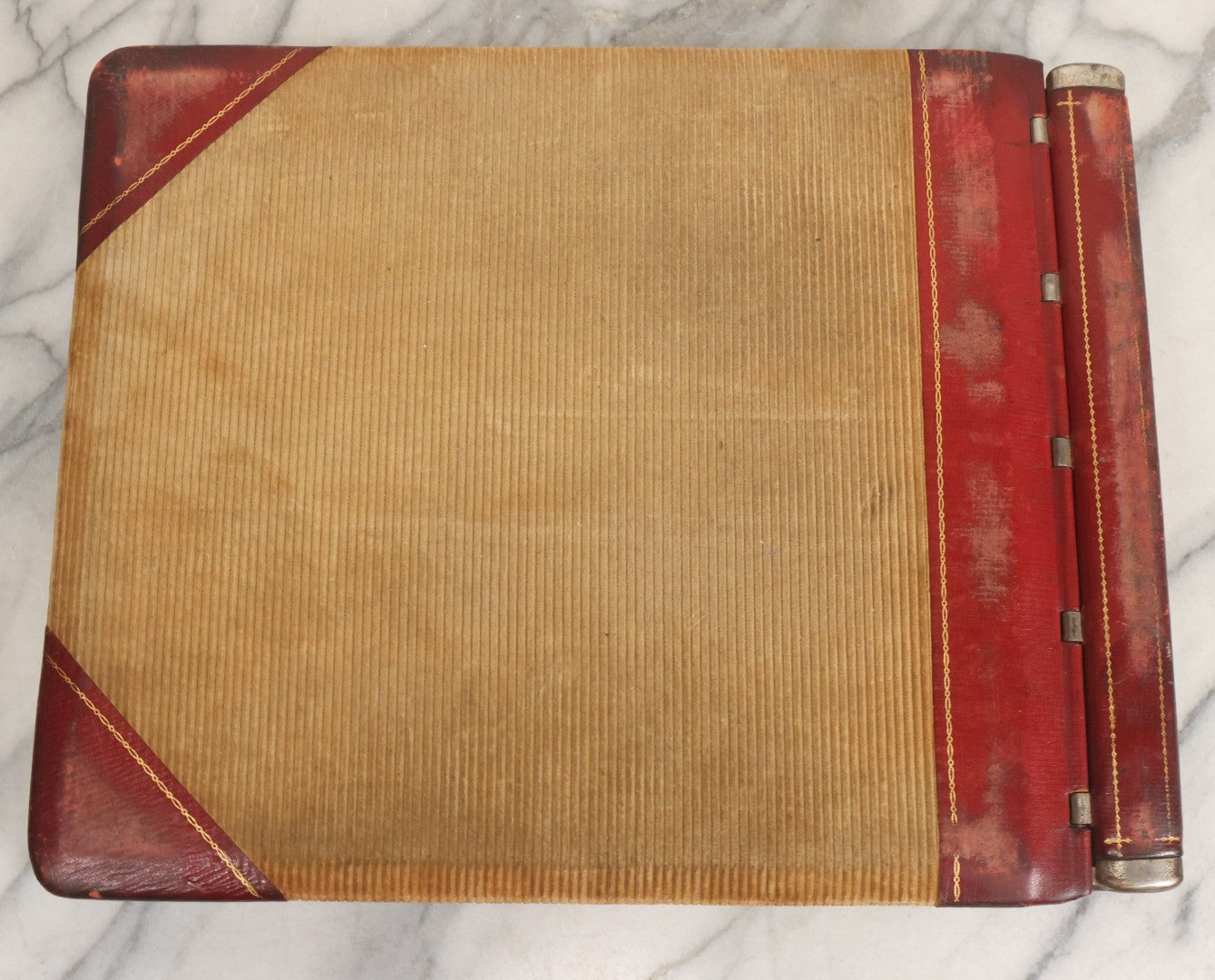 Lot 071 - Antique Register Guest Book For The Kernwood Club With Green Corduroy Cover, Leather Spine And Nameplate, Marbled Endpapers, And Blank Visitor Fields, Thomas Groom & Co., Boston