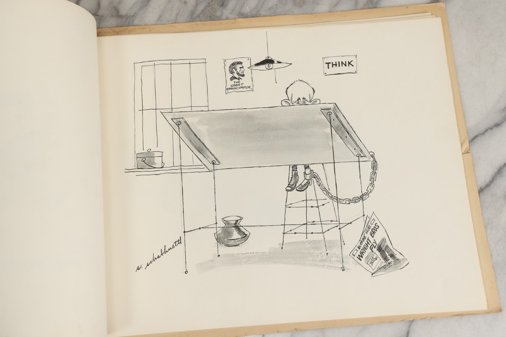 Lot 072 - Vintage Hand-Drawn Illustrated Retirement Book “This Is Your Life Jim More” With Posters, Documents, Party Ephemera, And Photographs, Pennsylvania Power And Light Company, 1955