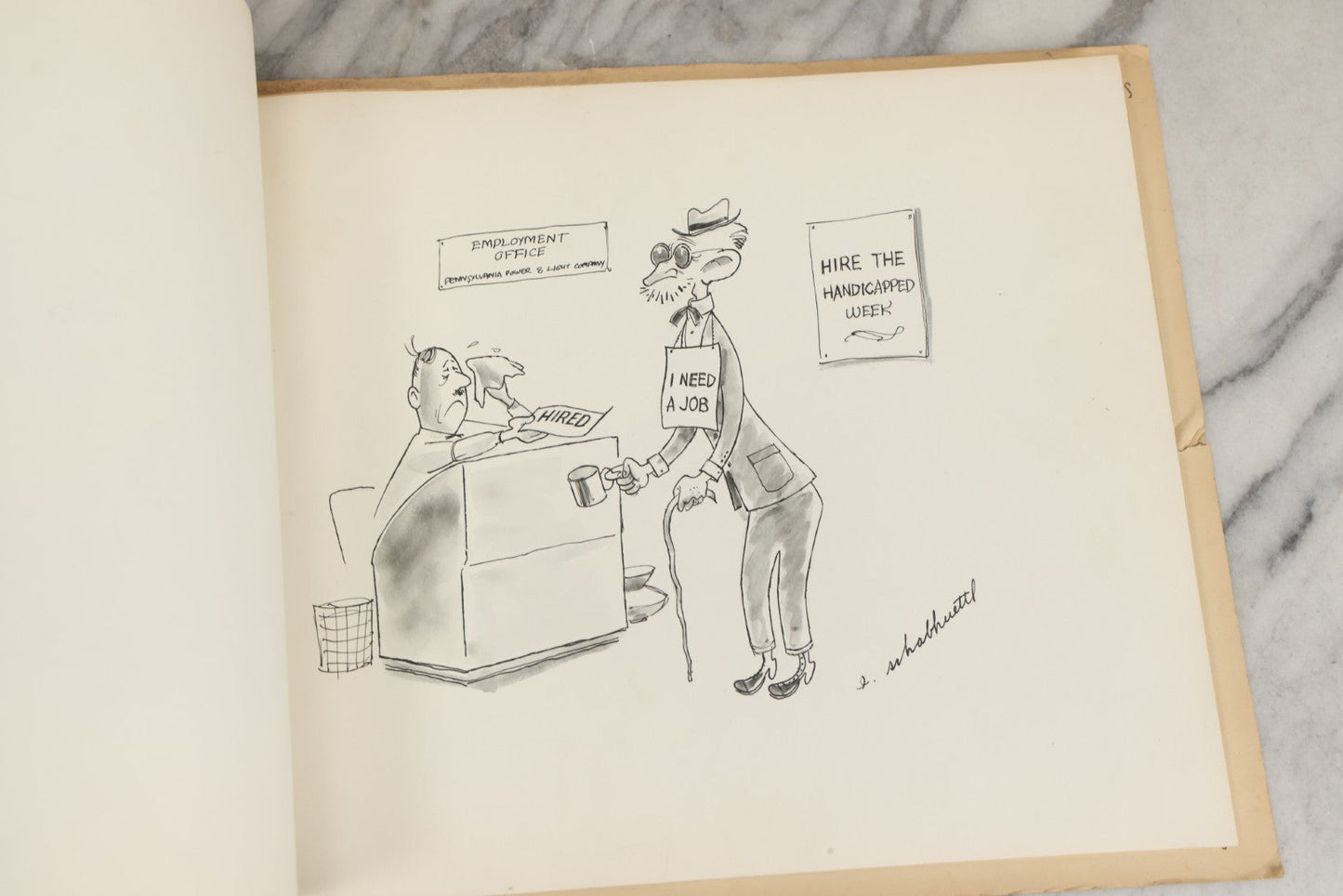 Lot 072 - Vintage Hand-Drawn Illustrated Retirement Book “This Is Your Life Jim More” With Posters, Documents, Party Ephemera, And Photographs, Pennsylvania Power And Light Company, 1955