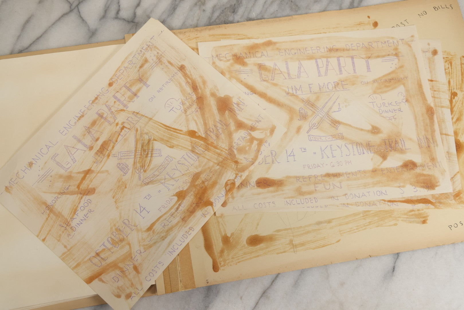 Lot 072 - Vintage Hand-Drawn Illustrated Retirement Book “This Is Your Life Jim More” With Posters, Documents, Party Ephemera, And Photographs, Pennsylvania Power And Light Company, 1955