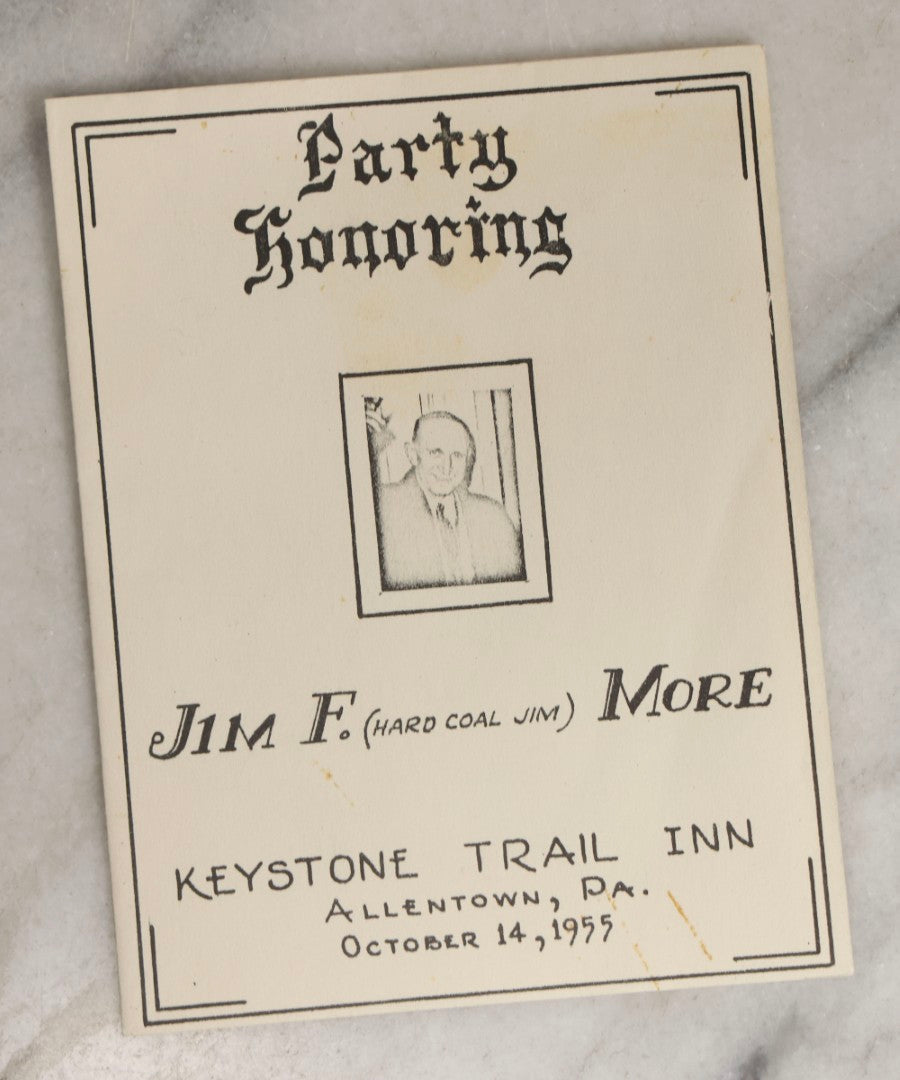 Lot 072 - Vintage Hand-Drawn Illustrated Retirement Book “This Is Your Life Jim More” With Posters, Documents, Party Ephemera, And Photographs, Pennsylvania Power And Light Company, 1955