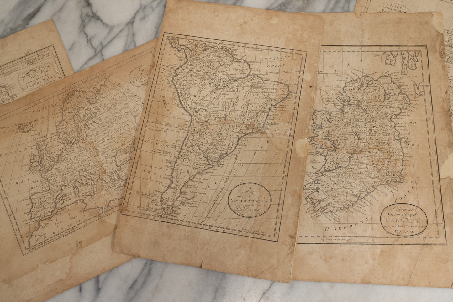 Lot 073 - Grouping Of Five 18th Century Maps Printed By Paas, Holborn, London, Including Europe, Ireland, Scotland, England And Wales, And South America
