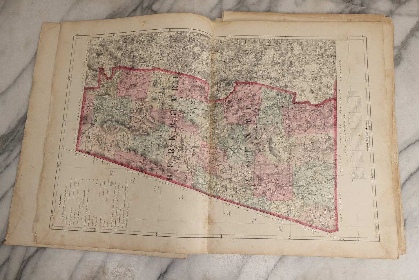 Lot 074 - Antique “Official Topographical Atlas Of Massachusetts” By Walling & Gray, Stedman Brown & Lyon, 1871, Hand-Colored Maps, Binding Detached