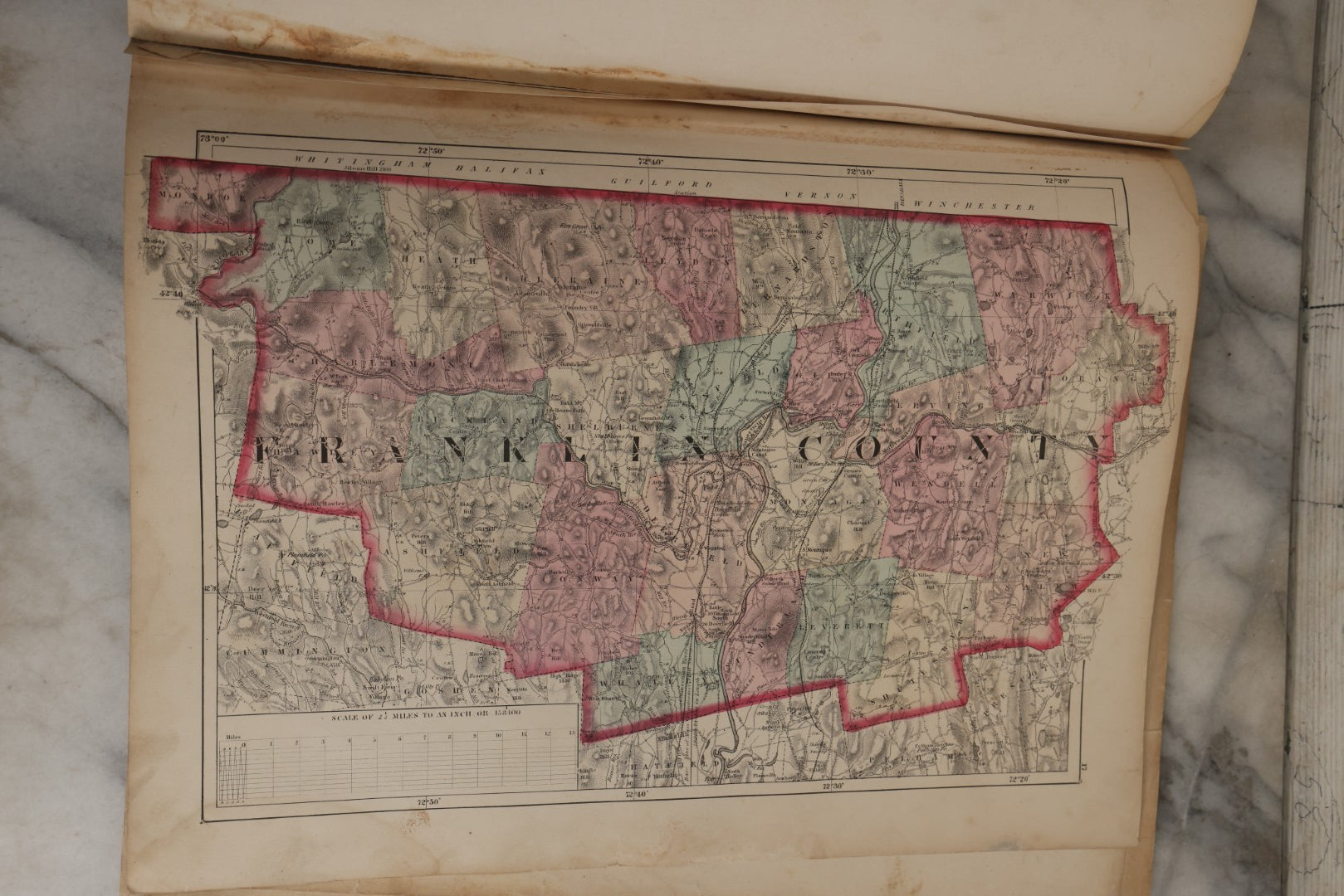 Lot 074 - Antique “Official Topographical Atlas Of Massachusetts” By Walling & Gray, Stedman Brown & Lyon, 1871, Hand-Colored Maps, Binding Detached