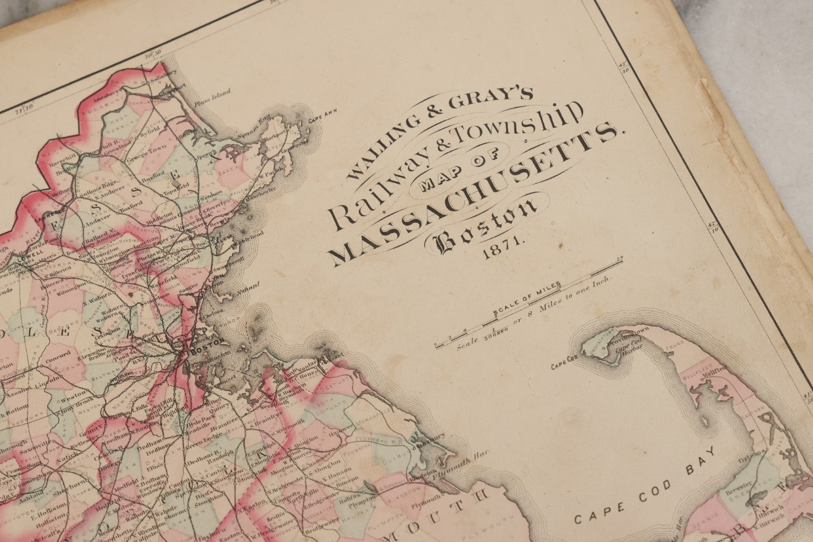 Lot 074 - Antique “Official Topographical Atlas Of Massachusetts” By Walling & Gray, Stedman Brown & Lyon, 1871, Hand-Colored Maps, Binding Detached
