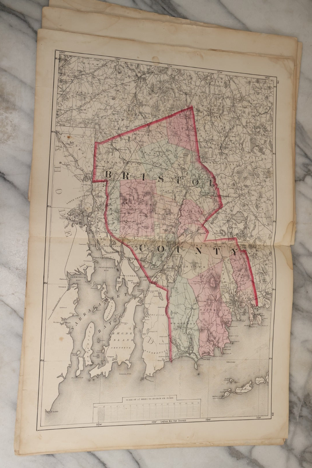 Lot 074 - Antique “Official Topographical Atlas Of Massachusetts” By Walling & Gray, Stedman Brown & Lyon, 1871, Hand-Colored Maps, Binding Detached