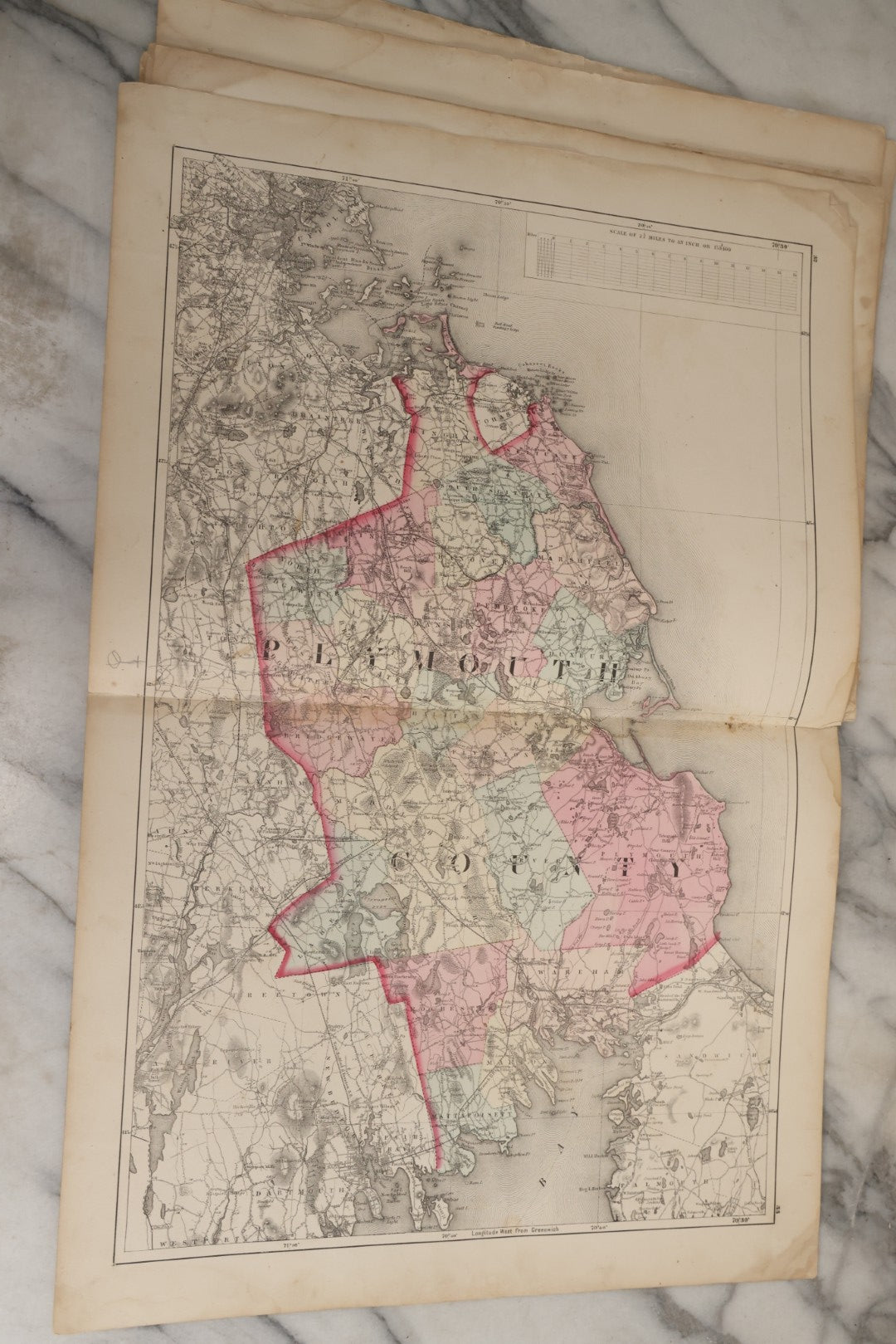 Lot 074 - Antique “Official Topographical Atlas Of Massachusetts” By Walling & Gray, Stedman Brown & Lyon, 1871, Hand-Colored Maps, Binding Detached