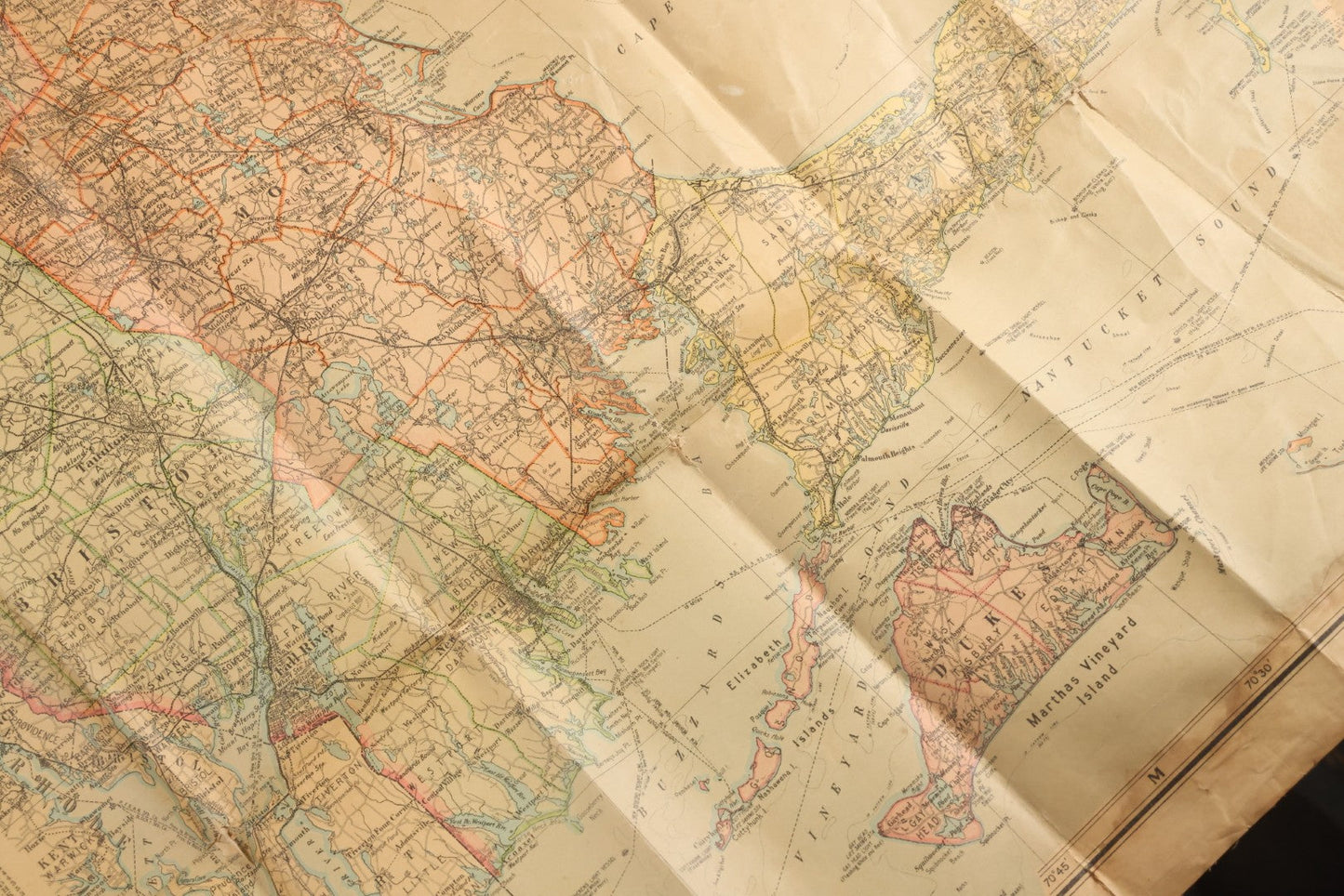 Lot 075 - Antique Scarborough's Topographic Map Of Massachusetts, Chromolithograph With Statistical Panels, Paper On Linen Backing, Scarborough Company, Boston, Massachusetts, 1903, 58" x 39-1/2"