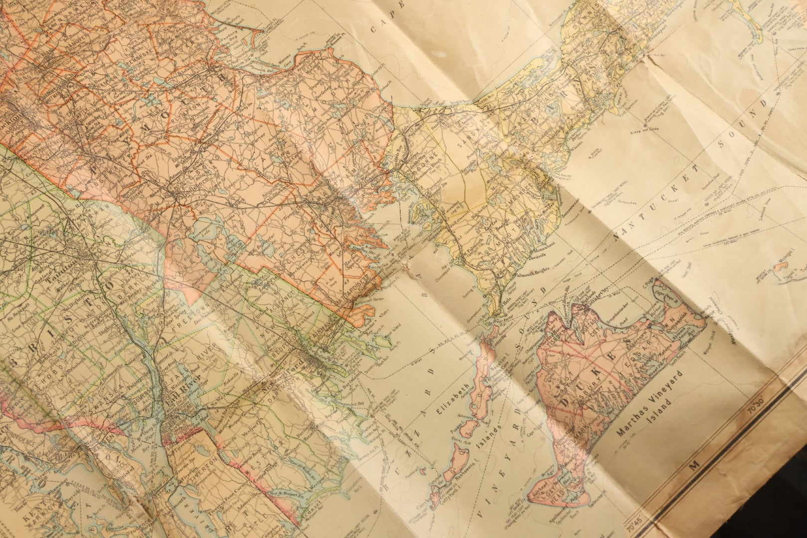 Lot 075 - Antique Scarborough's Topographic Map Of Massachusetts, Chromolithograph With Statistical Panels, Paper On Linen Backing, Scarborough Company, Boston, Massachusetts, 1903, 58" x 39-1/2"
