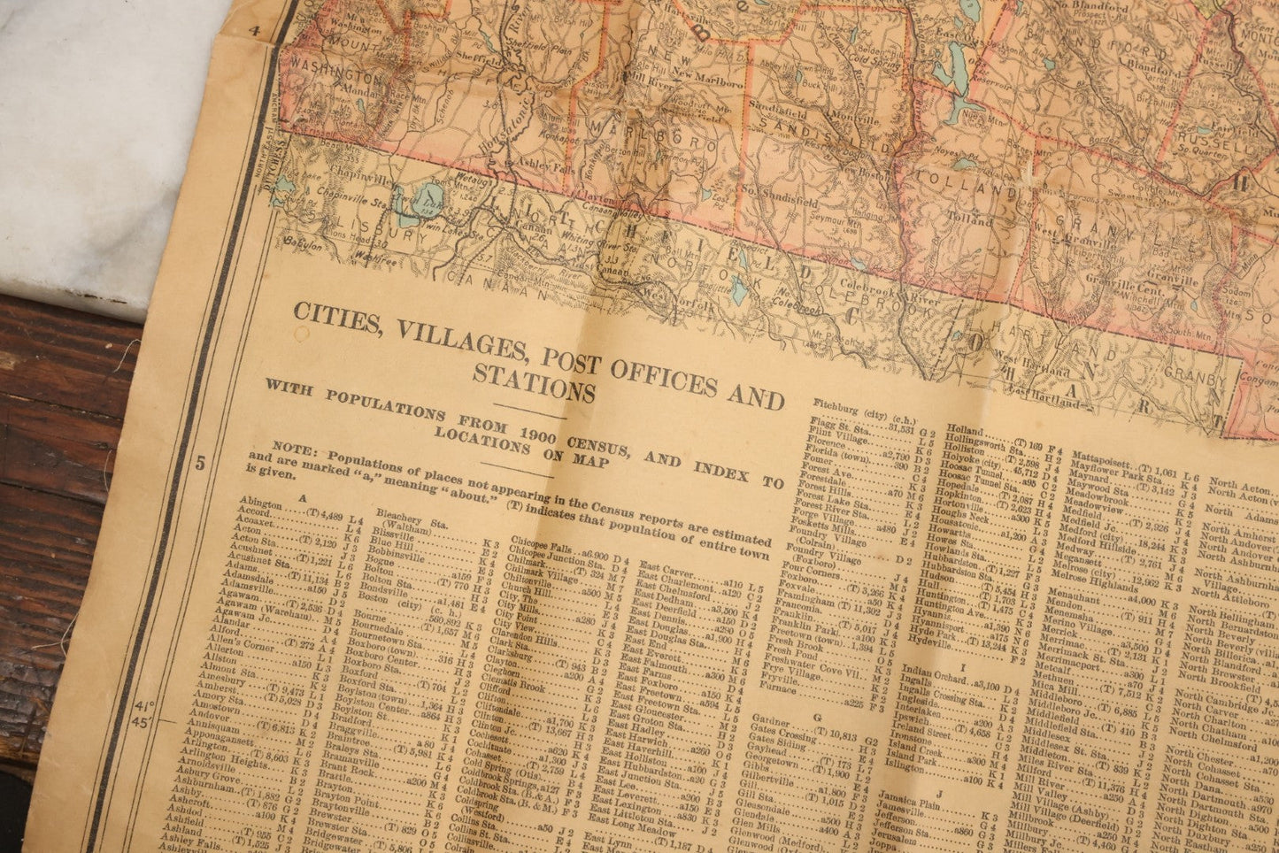Lot 075 - Antique Scarborough's Topographic Map Of Massachusetts, Chromolithograph With Statistical Panels, Paper On Linen Backing, Scarborough Company, Boston, Massachusetts, 1903, 58" x 39-1/2"
