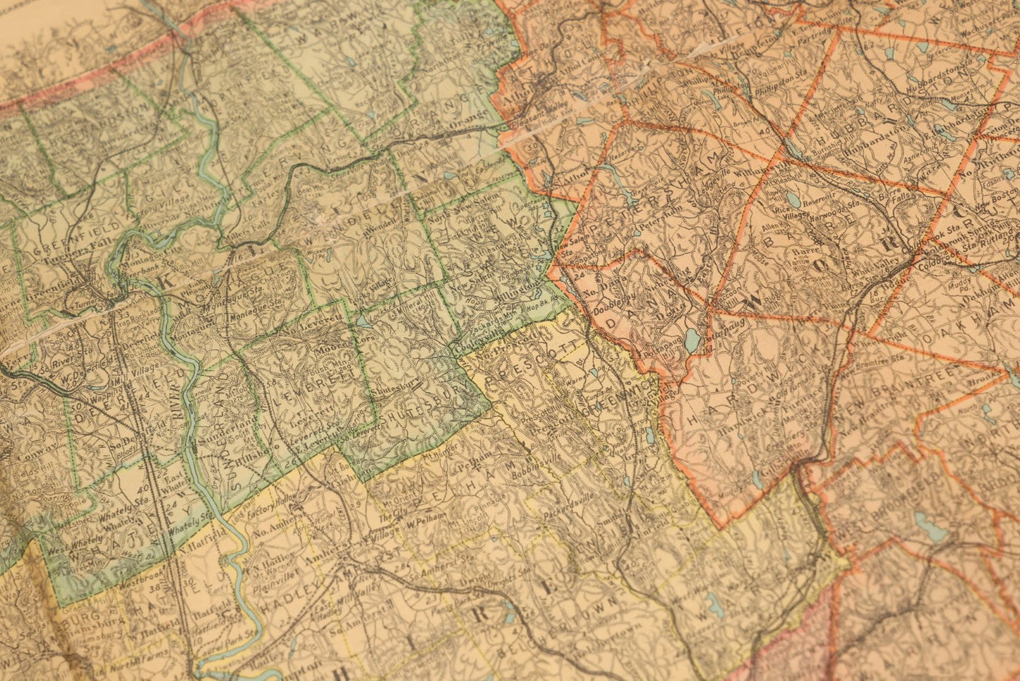 Lot 075 - Antique Scarborough's Topographic Map Of Massachusetts, Chromolithograph With Statistical Panels, Paper On Linen Backing, Scarborough Company, Boston, Massachusetts, 1903, 58" x 39-1/2"