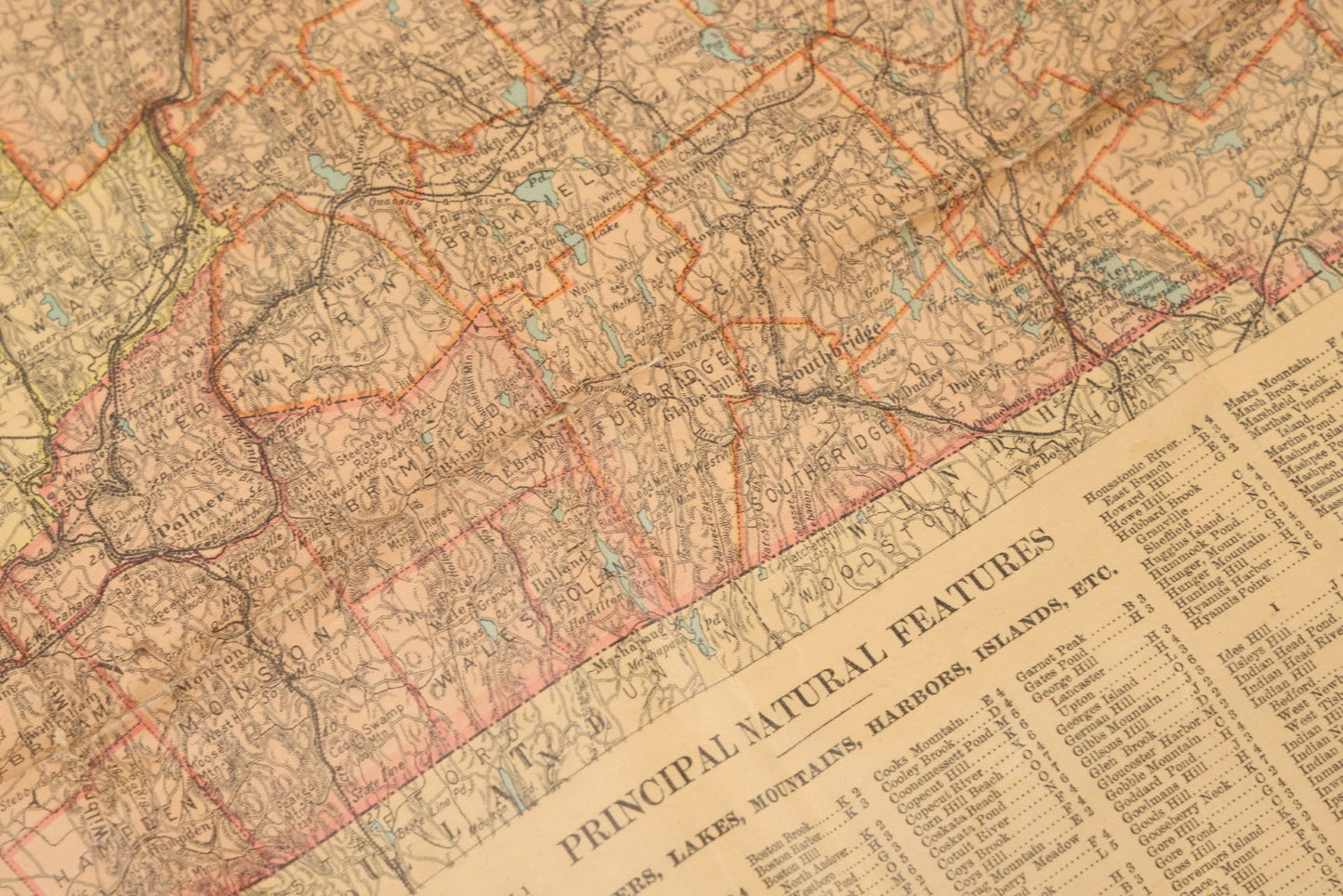 Lot 075 - Antique Scarborough's Topographic Map Of Massachusetts, Chromolithograph With Statistical Panels, Paper On Linen Backing, Scarborough Company, Boston, Massachusetts, 1903, 58" x 39-1/2"
