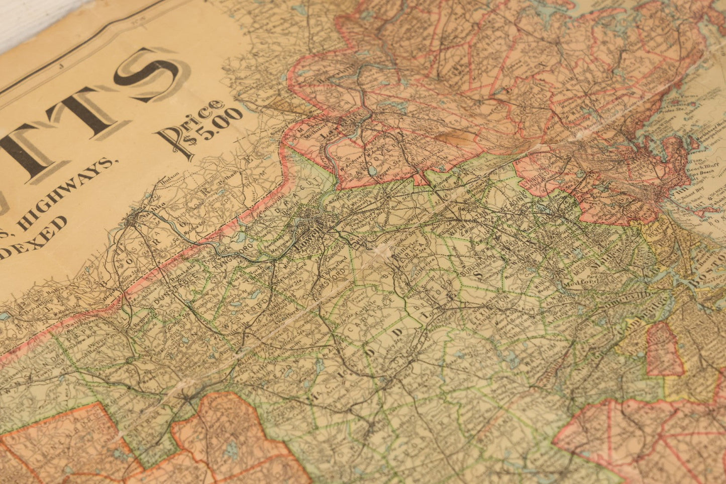 Lot 075 - Antique Scarborough's Topographic Map Of Massachusetts, Chromolithograph With Statistical Panels, Paper On Linen Backing, Scarborough Company, Boston, Massachusetts, 1903, 58" x 39-1/2"