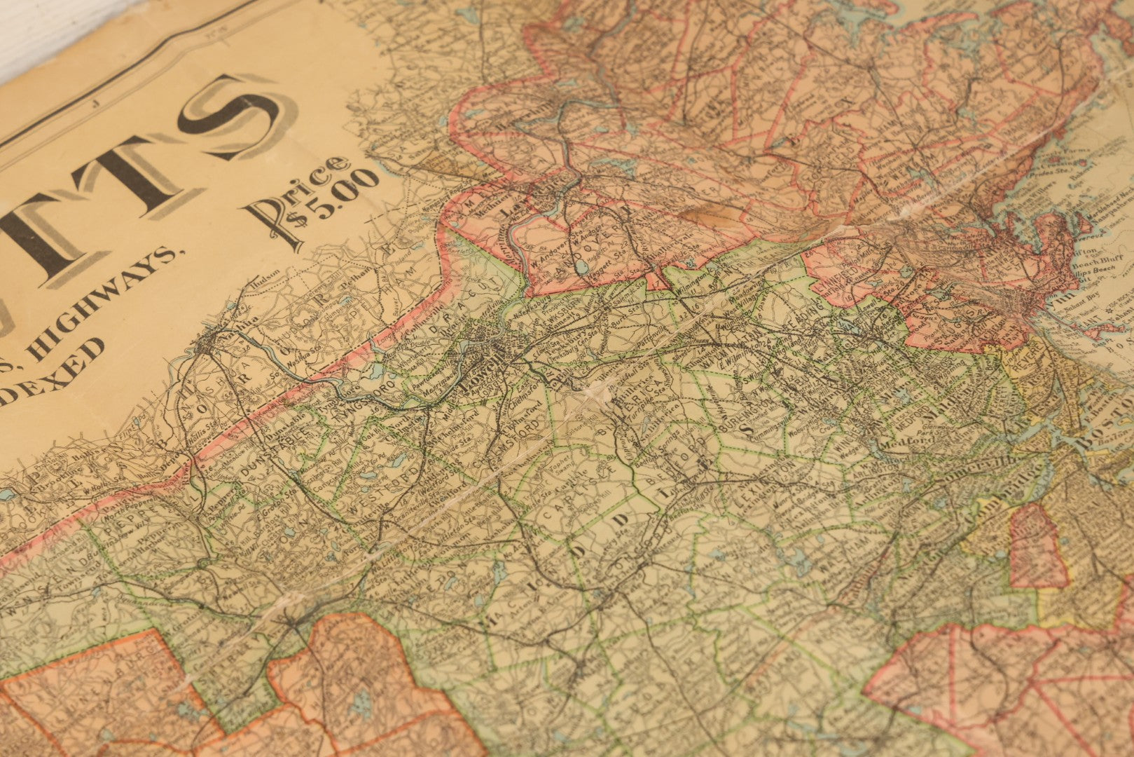 Lot 075 - Antique Scarborough's Topographic Map Of Massachusetts, Chromolithograph With Statistical Panels, Paper On Linen Backing, Scarborough Company, Boston, Massachusetts, 1903, 58" x 39-1/2"