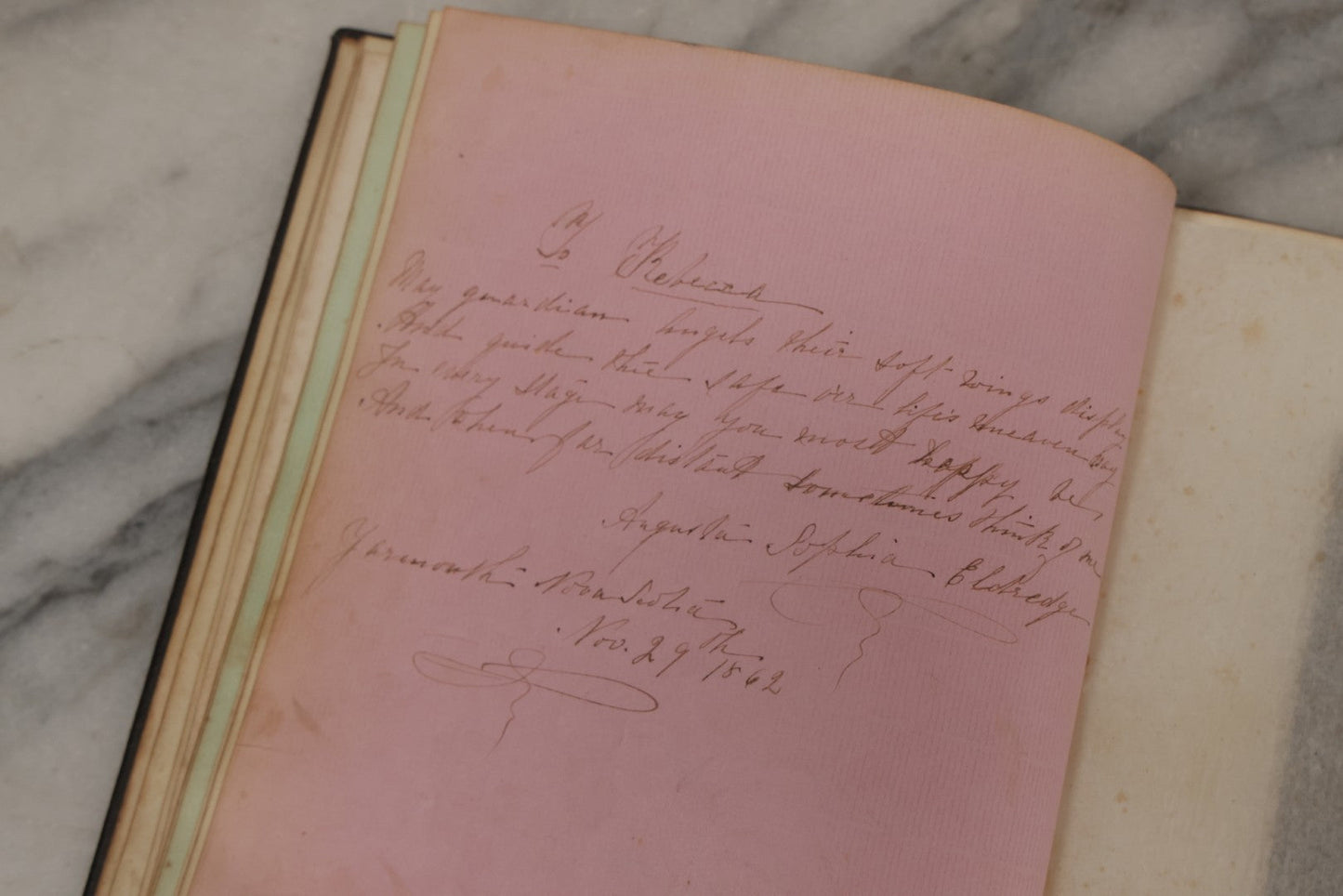 Lot 076 - Antique "An Echo Album" Autograph Book With 30+ Inscriptions, Published By Bradley, Dayton & Co., Boston, 1862, Belonging To Mrs. Henry Rebecca Trask, Circa 1880s