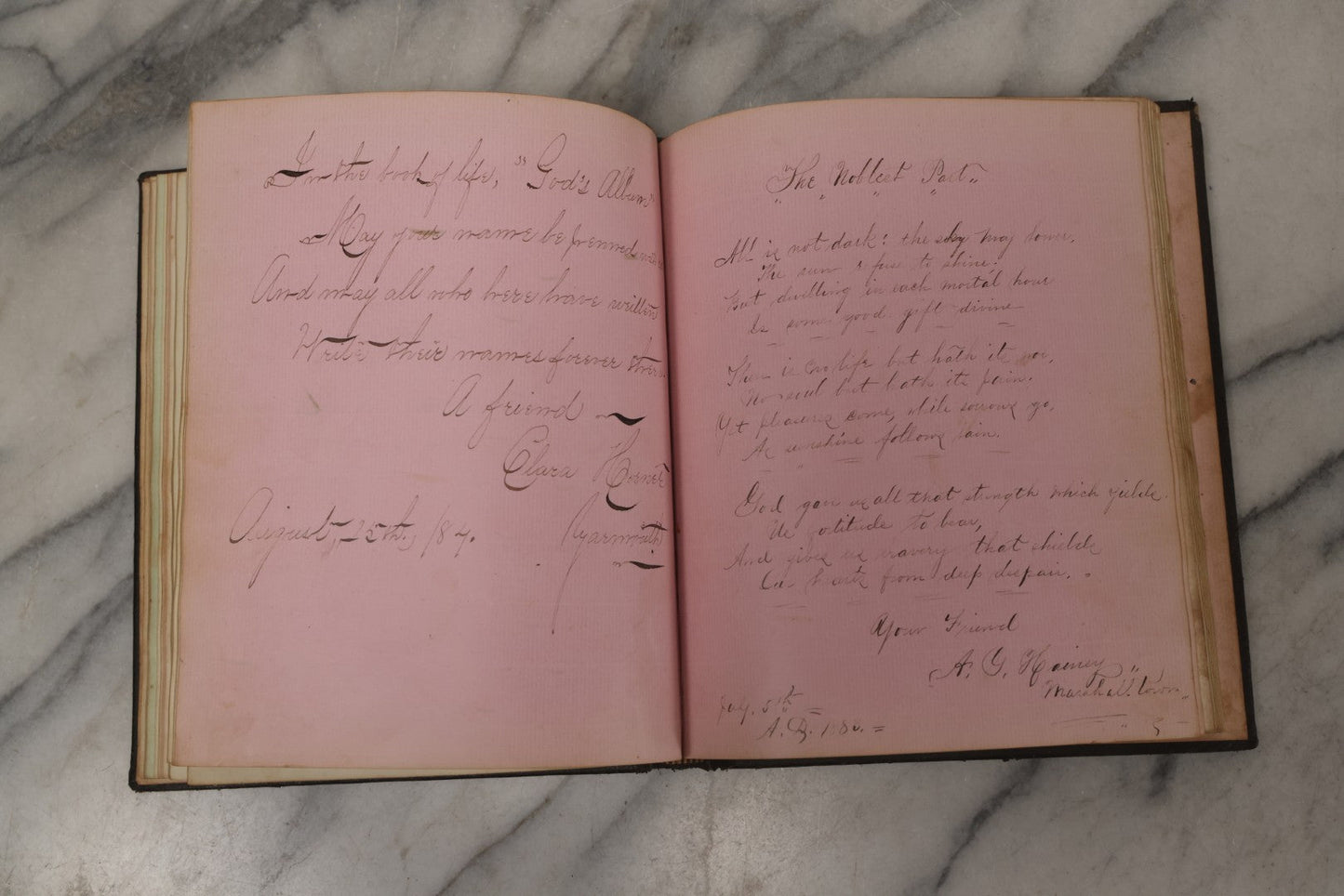 Lot 076 - Antique "An Echo Album" Autograph Book With 30+ Inscriptions, Published By Bradley, Dayton & Co., Boston, 1862, Belonging To Mrs. Henry Rebecca Trask, Circa 1880s