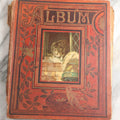 Lot 077 - Antique Red Scrapbook Album With Cat And Birdcage Illustration On Cover, 40+ Pasted Scraps, Victorian Trade Cards, Die Cuts, Loose Ephemera, Rena B. Coggeshalt Name Card, Circa 1875