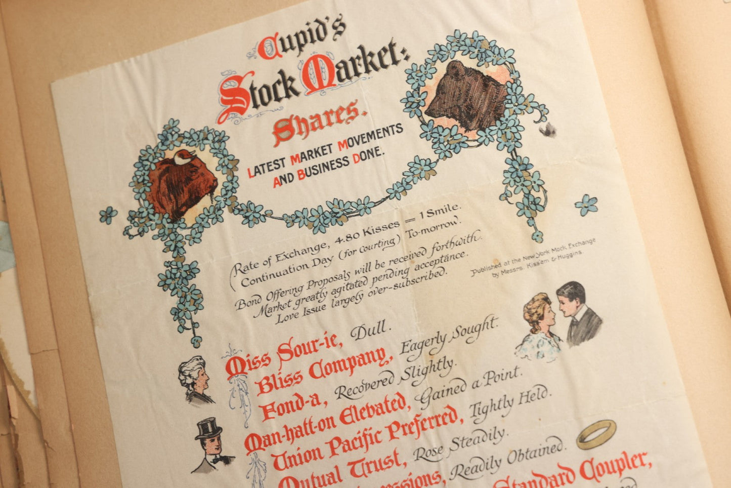 Lot 078 - Antique Scrapbook Album With Gold Embossed Deer In Forest And Pasted Gypsy Woman Chromolithograph On Cover, 150+ Victorian Trade Cards, Die Cuts, Children, Pets And Women's Fashion, Circa 1898