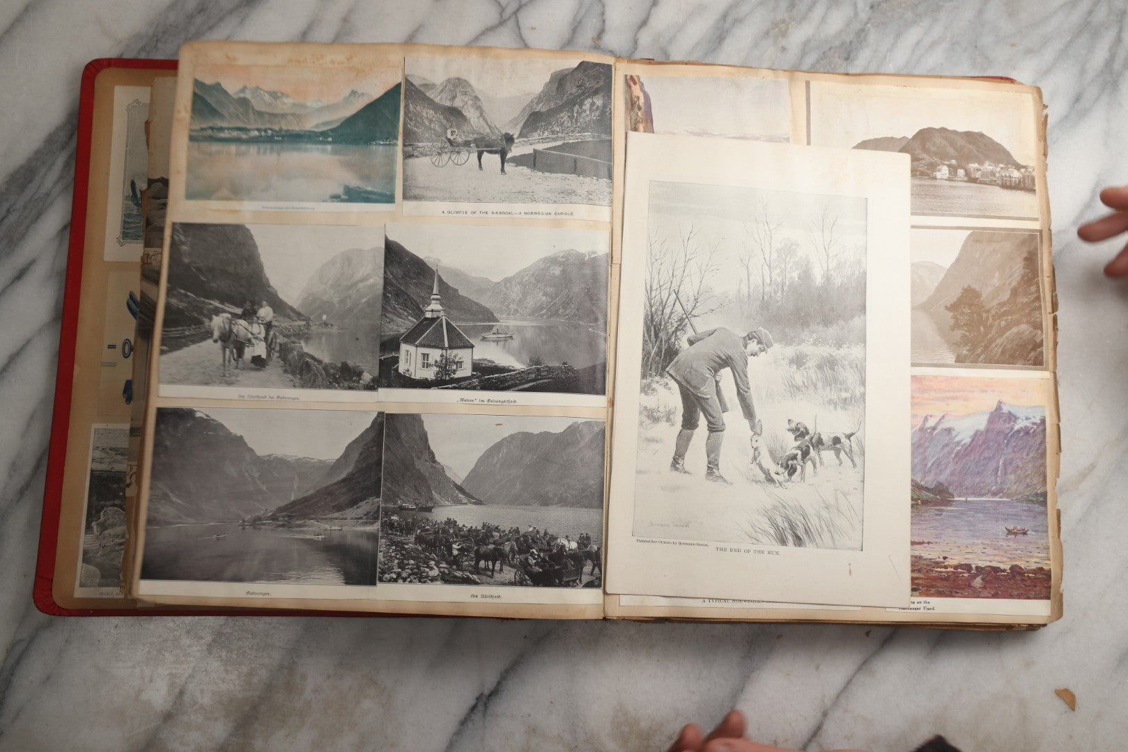 Lot 079 - Antique Red Scrapbook Album With Silver Painted Embossed Decorations, Hamburg, Stockholm, Paris, England, Stratford-On-Avon, Scotland, Liverpool Ephemera, Two Full Spreads Homemade Herbarium, Circa 1896